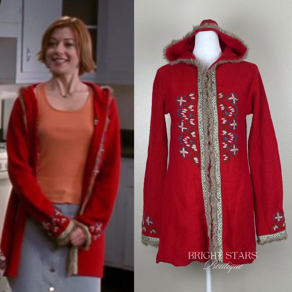 Rare Vintage Hooded Cardigan ASO Willow Rosenberg BtVS Red Embroidered Knit